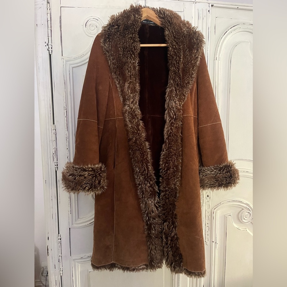Wilsons Leather Vintage Dark Brown Penny Lane Suede Coat Jacket M